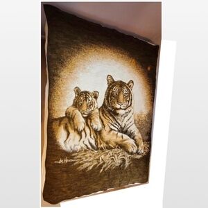 Vtg 90s Biederlack Blanket Twin Tiger Reversible Rectangular Shape Brown White